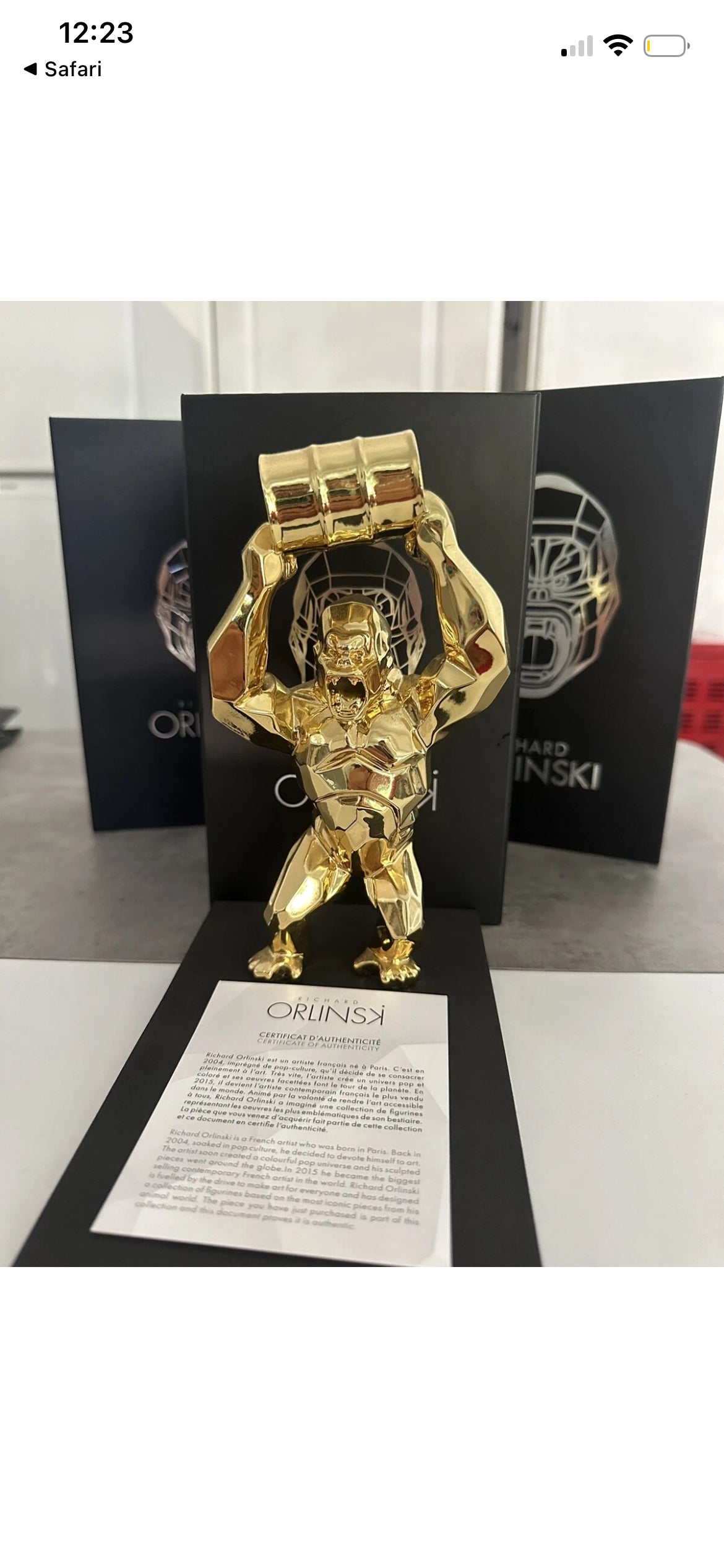🦍 Richard Orlinski — Wild Kong Gold  Sculpture iconique Wild Kong en finition d