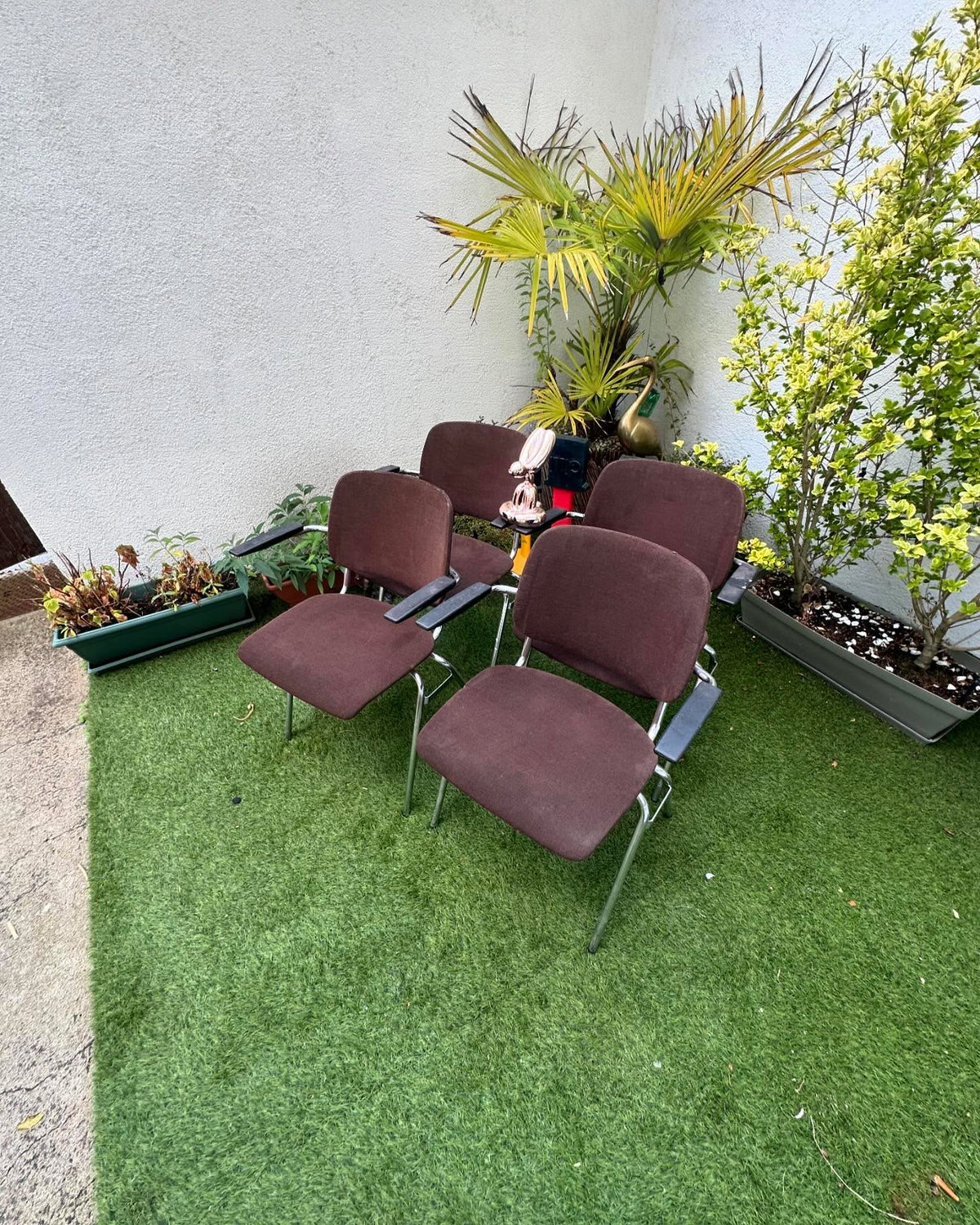 Lot Fauteuil vintage marron Pied Chromé