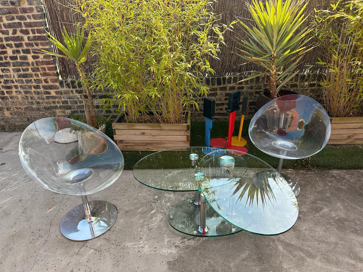 Table basse verre pied chromée