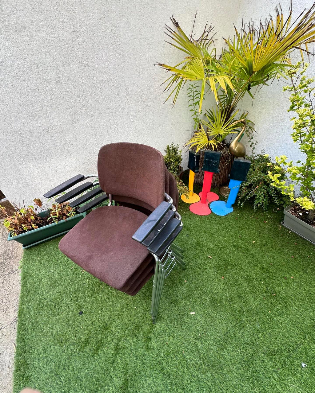 Lot Fauteuil vintage marron Pied Chromé