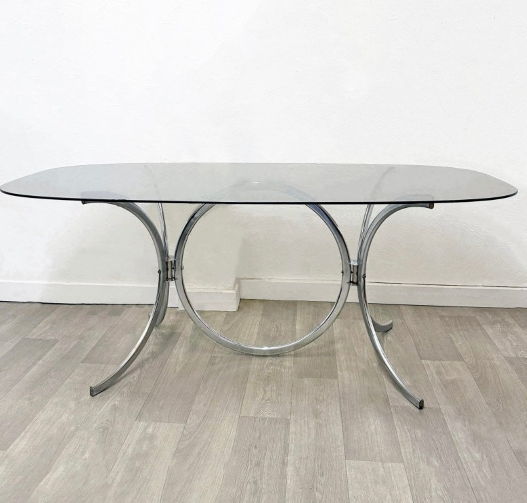Gastone RINALDI pour RIMA Table En Verre Et Chrome 70’s