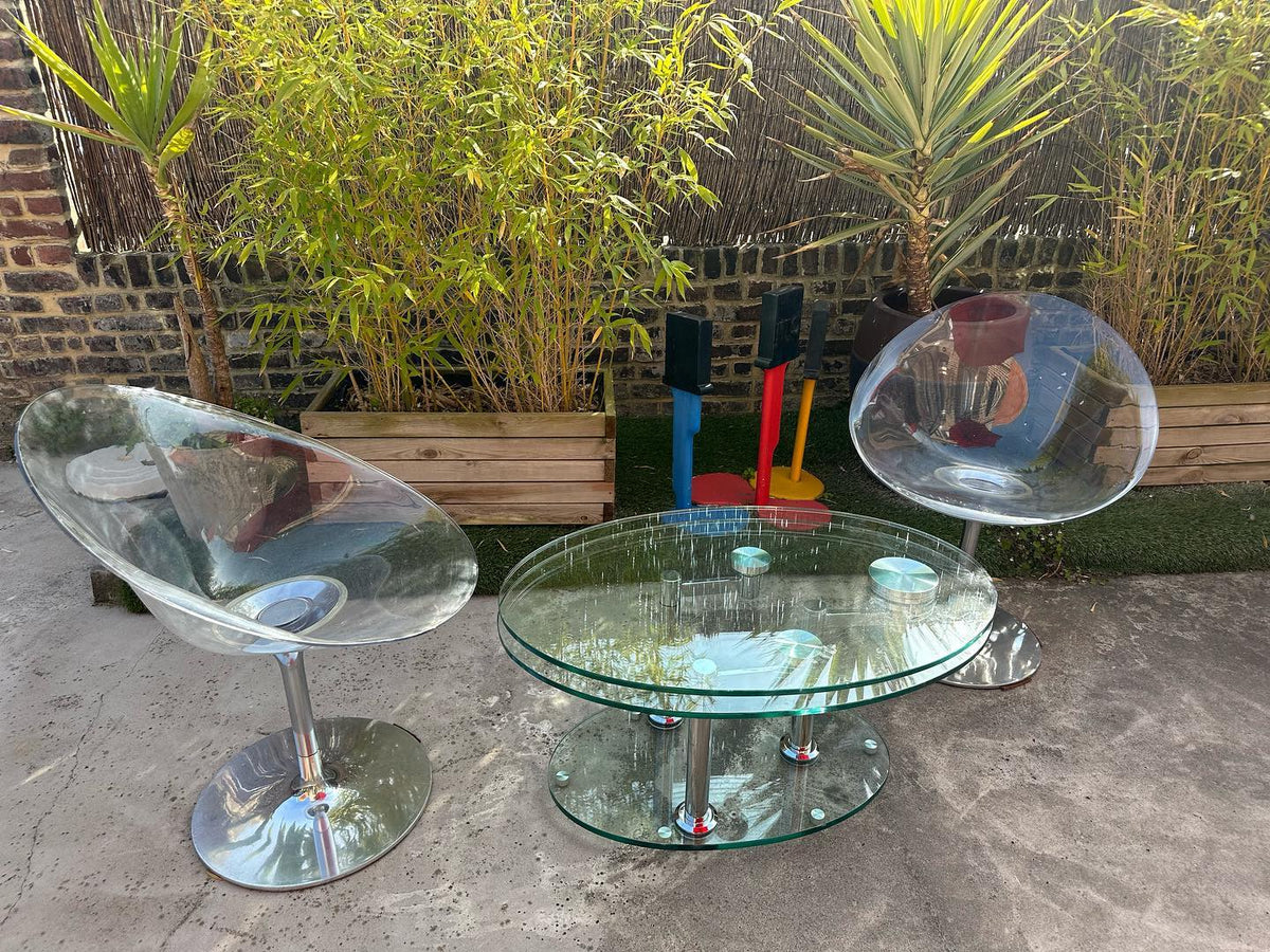 Table basse verre pied chromée