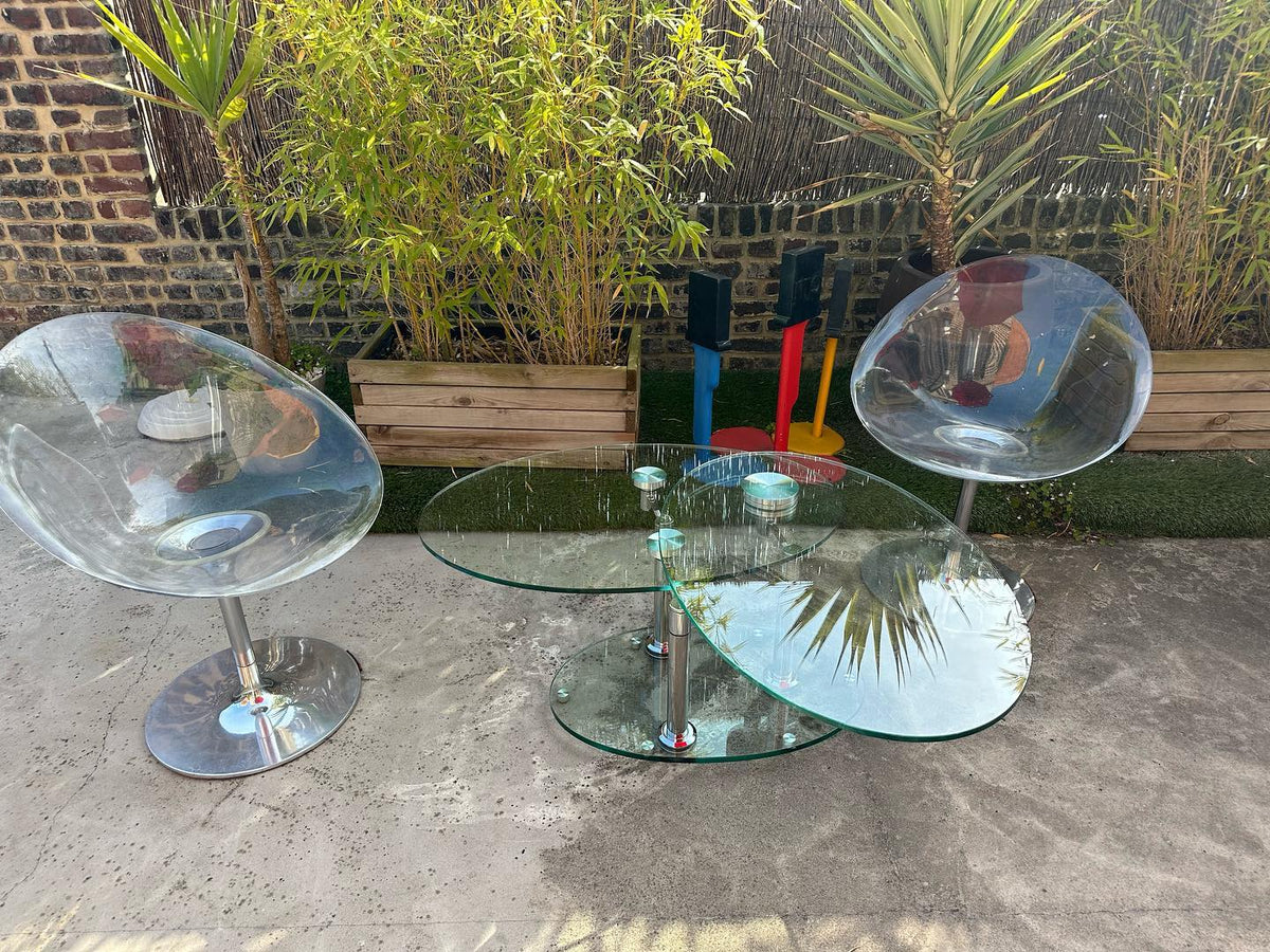 Table basse verre pied chromée