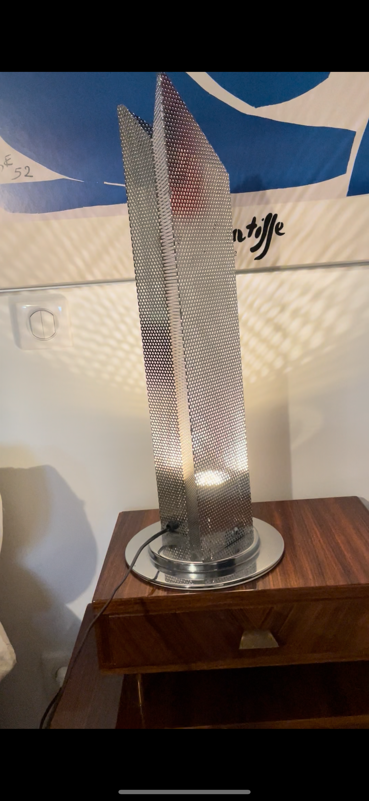 Lampe en métal perforé en acier chromé Italie 70’s