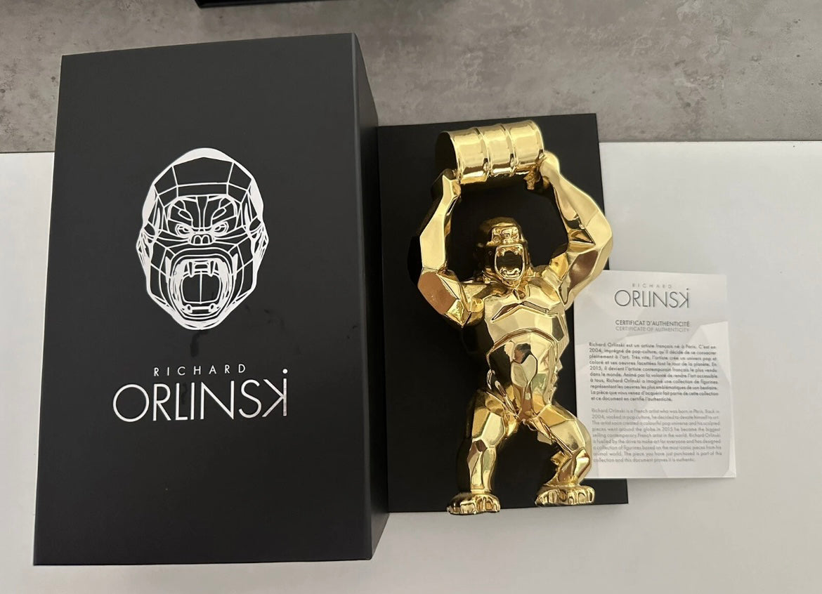 🦍 Richard Orlinski — Wild Kong Gold  Sculpture iconique Wild Kong en finition d