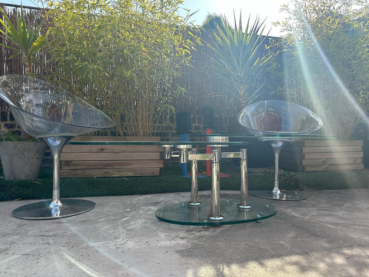 Table basse verre pied chromée