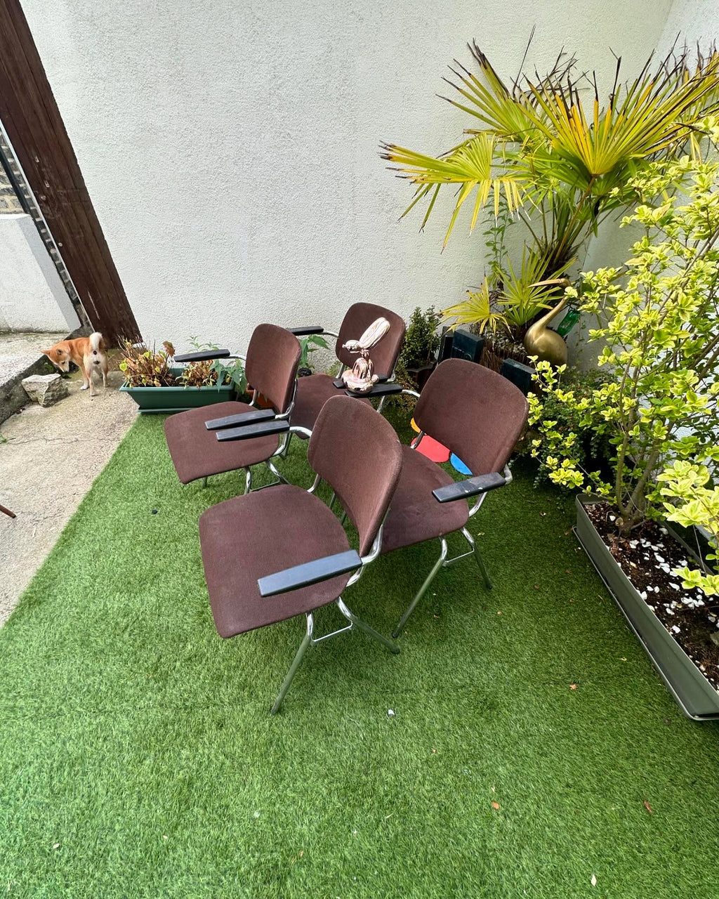Lot Fauteuil vintage marron Pied Chromé